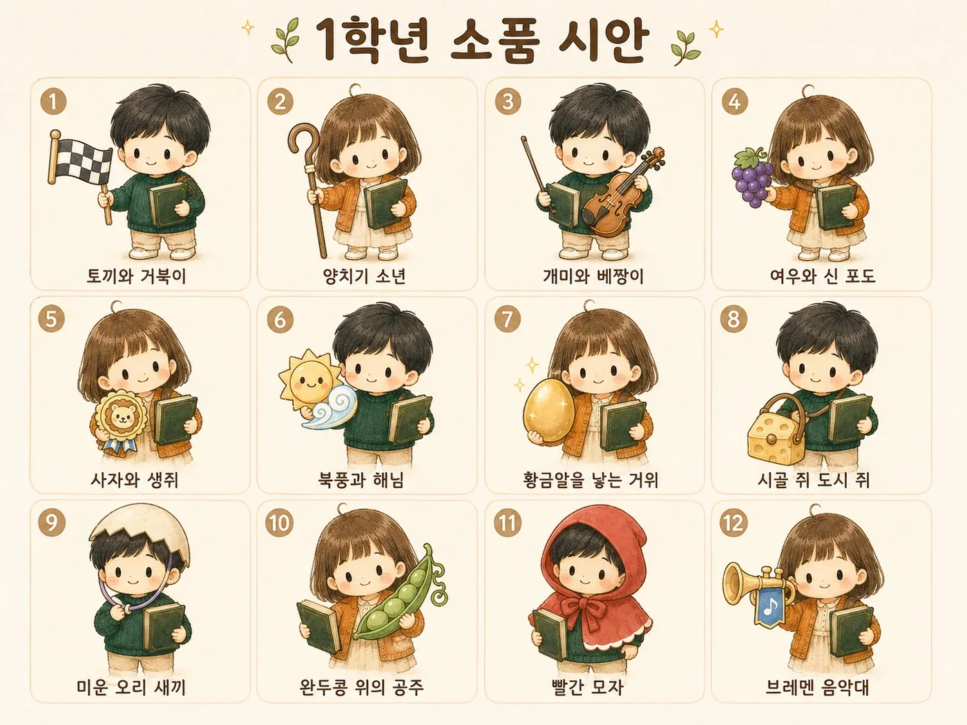 1학년 소품 시안: 토끼와 거북이부터 브레멘 음악대까지 열두 권의 소품